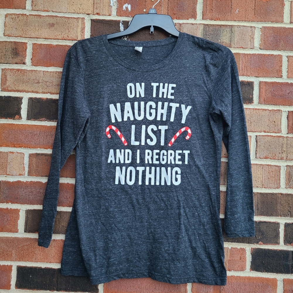 Gray Christmas Naughty List T Shirt